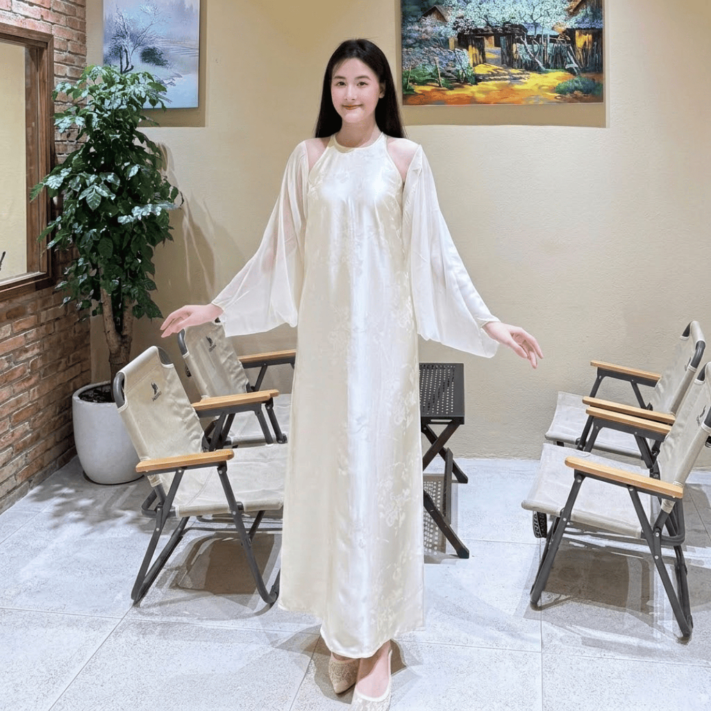 Váy Lụa Dáng Suông LICHEE  Cổ Tròn Khoét Nách Sâu Phong Cách Sang Trọng Thiết Kế Tinh Tế