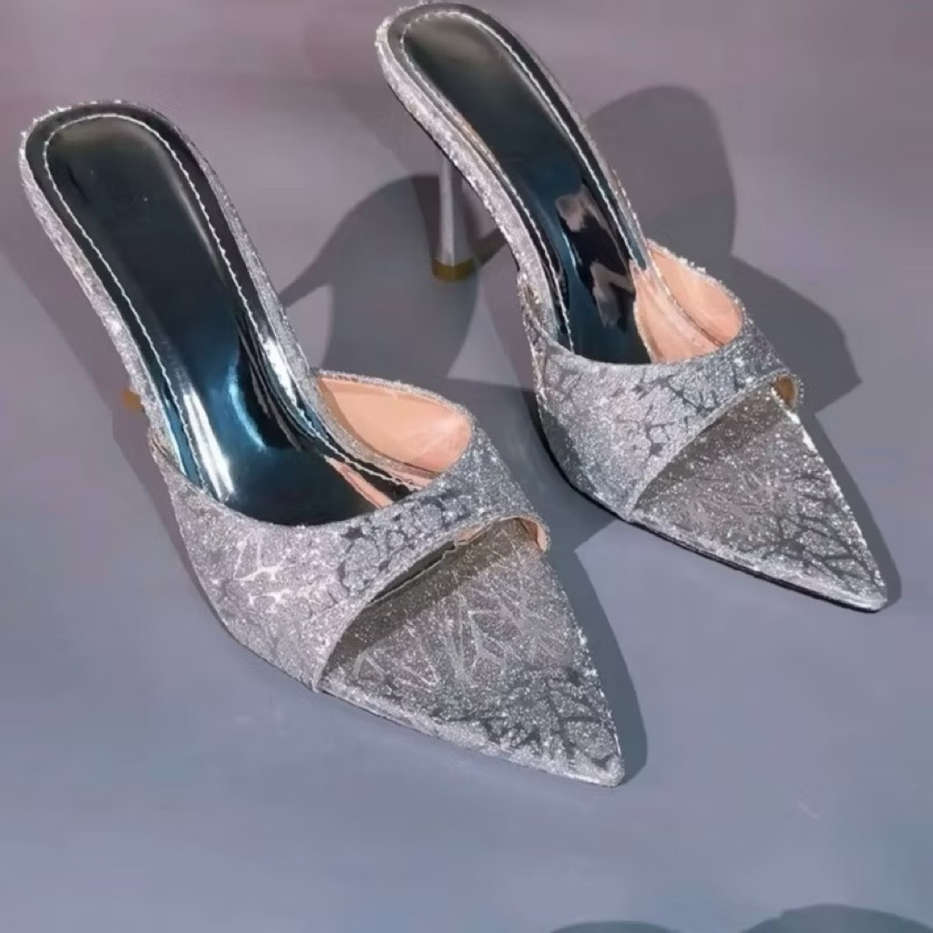 [D30] Dép cao gót VANA FASHIONSHOES  , sandal cao gót mũi nhọn đế đỏ chất kim sa gót nhọn 7p,9p