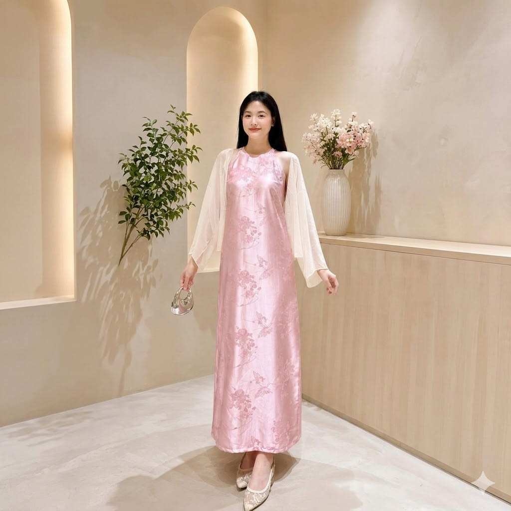 Váy Lụa Dáng Suông LICHEE  Cổ Tròn Khoét Nách Sâu Phong Cách Sang Trọng Thiết Kế Tinh Tế