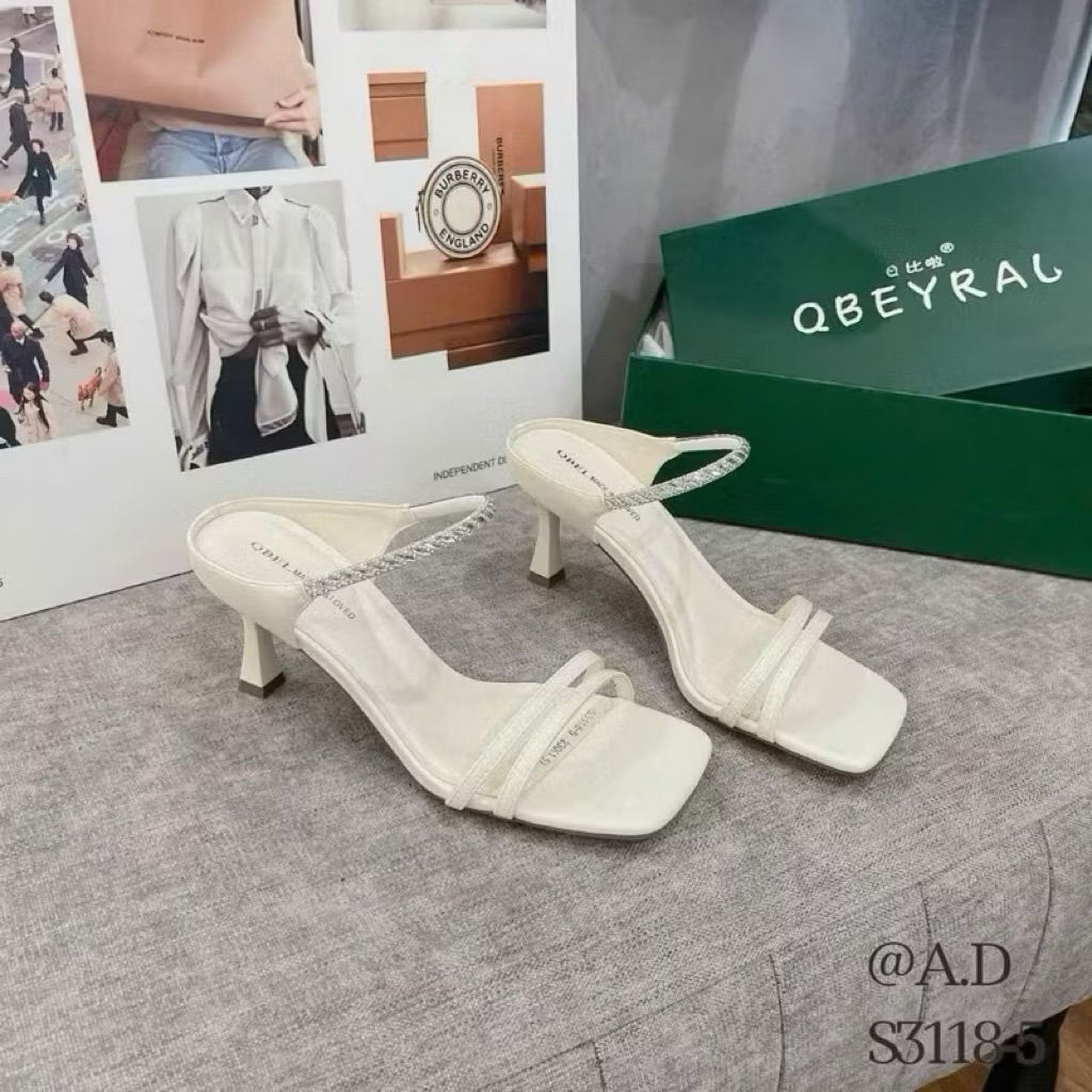 [D29] Dép CIN SHOES , sandal nữ quai mảnh phối hậu dây đá bling gót 7p