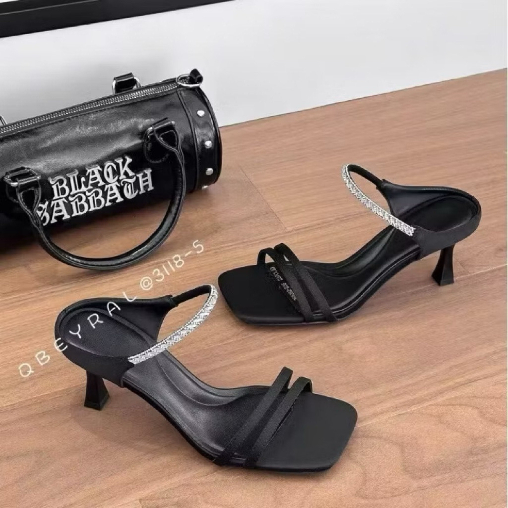[D29] Dép CIN SHOES , sandal nữ quai mảnh phối hậu dây đá bling gót 7p