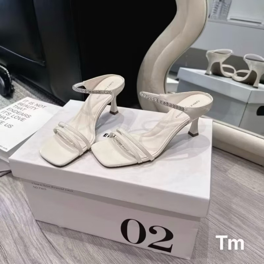 [D29] Dép CIN SHOES , sandal nữ quai mảnh phối hậu dây đá bling gót 7p
