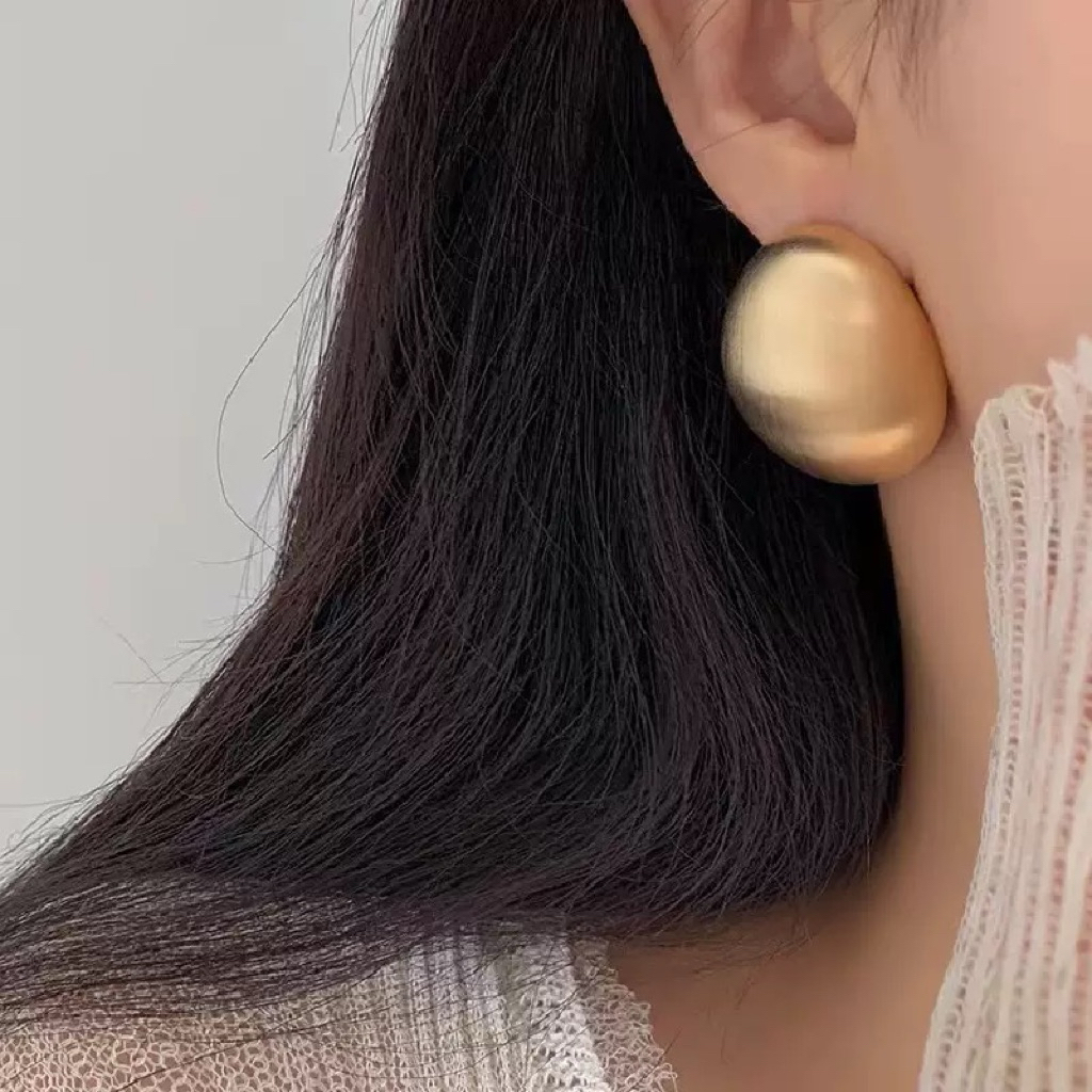 Bông Tai Tròn Mạ Vàng Chải Đơn Giản Sang Trọng Thời Trang Khuyên Tai Phong Cách Âu Mỹ Bản To Đẹp