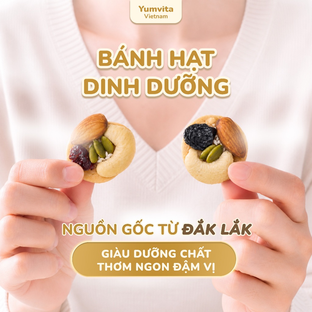 [MUA 2 GIẢM 40%] Bánh Hạt Dinh Dưỡng Yumvita - 200gr Kết hợp 5 loại hạt và trái cây đến từ Đắk Lắk