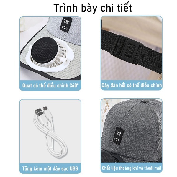 Mũ Năng Lưỡi Trai Có Quạt, Sạc USB - Chống Nắng, Thoáng Khí, Chống UV, Cho Cắm Trại, Câu Cá, Đạp Xe Nam Nữ
