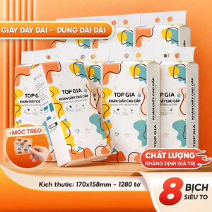Khăn Giấy Rút Treo Tường TopGia Đa Sắc 1280 tờ 4 lớp, làm từ bột gỗ nguyên chất