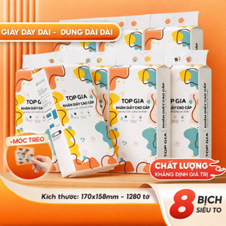 [Combo 8 Bịch] Khăn Giấy Rút Treo Tường TopGia Đa Sắc 1280 tờ 4 lớp, làm từ bột gỗ nguyên chất