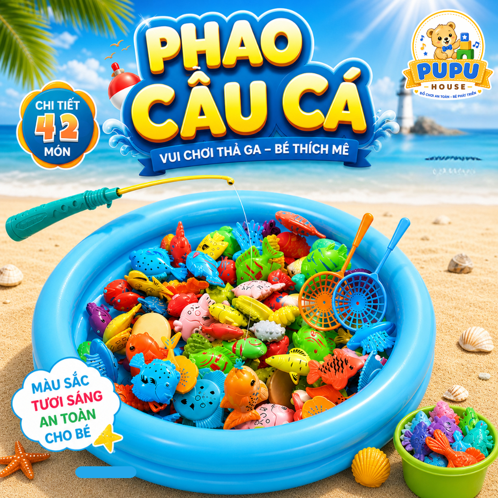 Đồ Chơi Câu Cá Cho Bé Kèm Phao Câu Cá Nam Châm Bộ Đồ Chơi Câu Cá Nam Châm Cần Câu Cá Kèm Bể - Đồ Chơi PUPU HOUSE