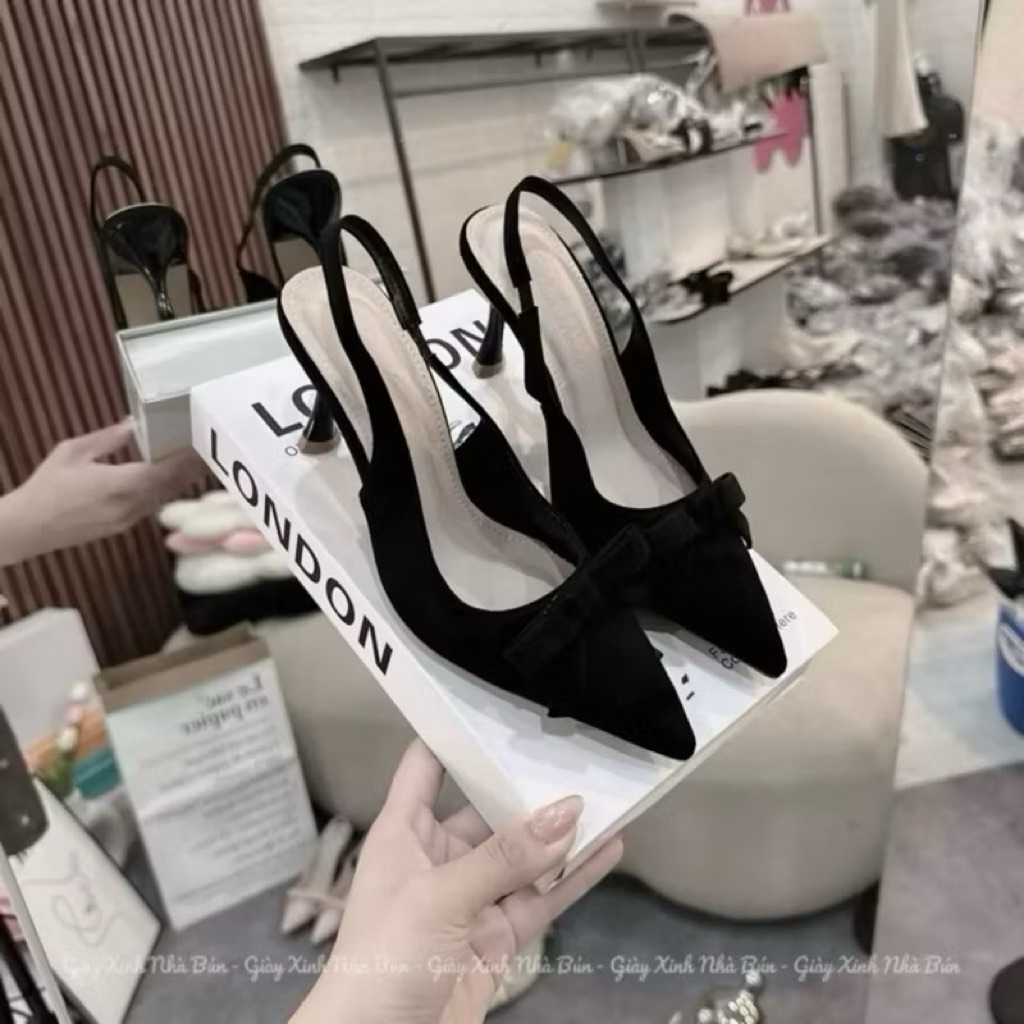 [D5] Cao gót nữ chất da lộn mềm đính nơ thắt gót nhọn 7p,9p VANA FASHIONSHOES
