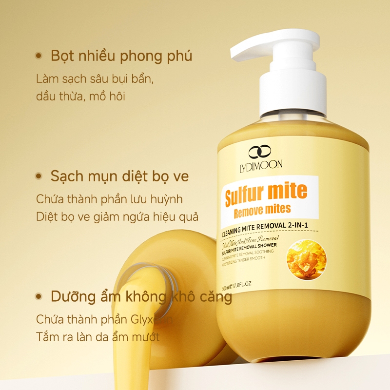 Sữa tắm lưu huỳnh LYDIMOON Sữa tắm viêm nang lông Kháng Khuẩn Da Và Giảm Mụn Lưng Mờ Thâm, Làn Da Sạch Mịn 500ML