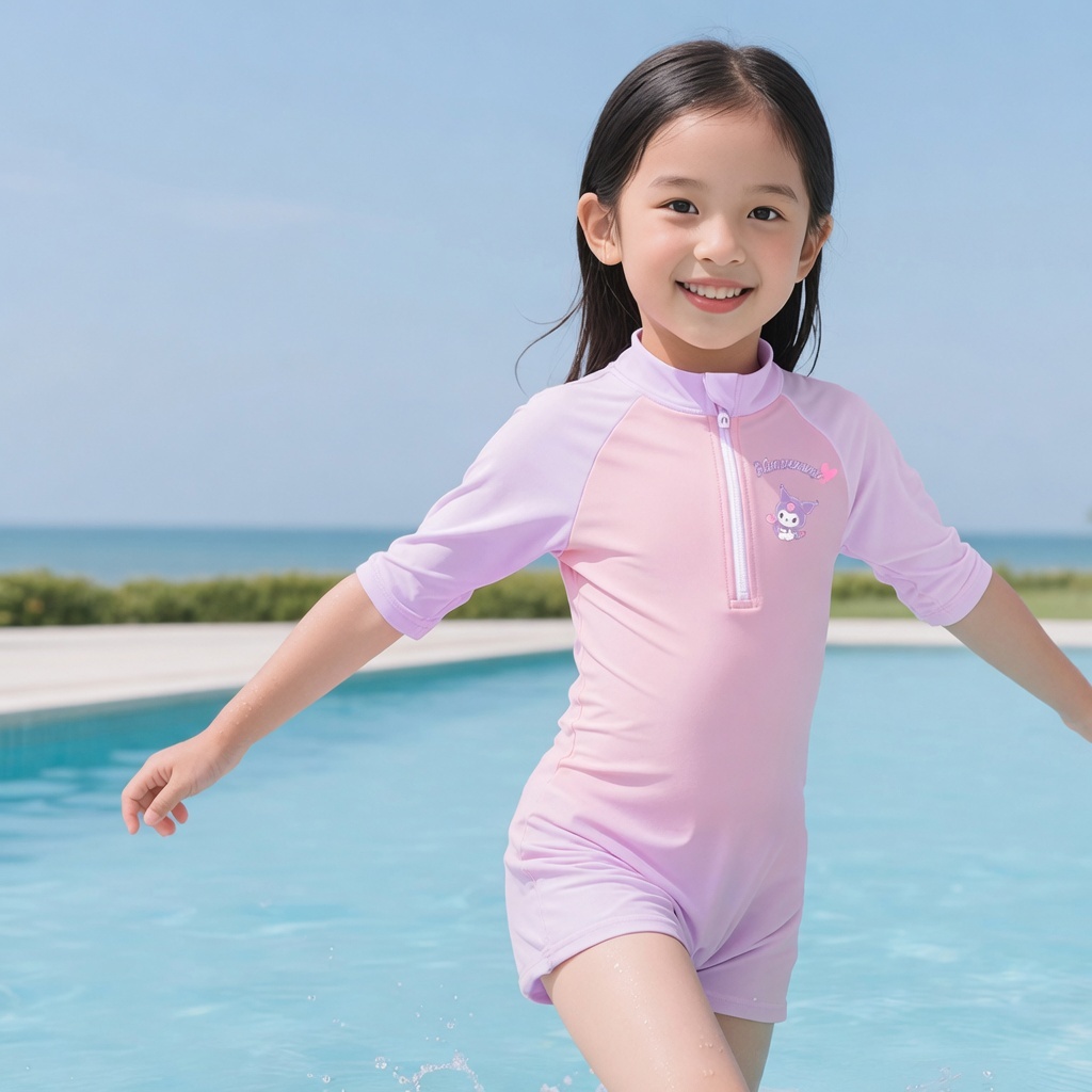 Bộ bơi liền thân, đồ bơi bé gái , bộ đồ trẻ em họa tiết kuromi co giãn thoải mái nhanh khô size 15kg tới 50kg