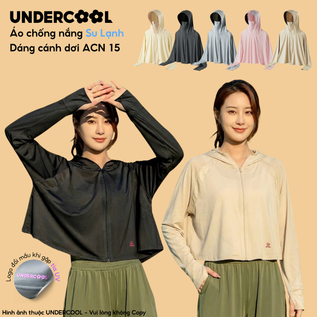 Áo Chống Nắng Nữ Chất Su Ice UNDERCOOL Su Lạnh Lụa Băng UPF 50+ Áo Khoác Dáng Cánh Dơi Có Logo Phát Hiện tia UV ACN15