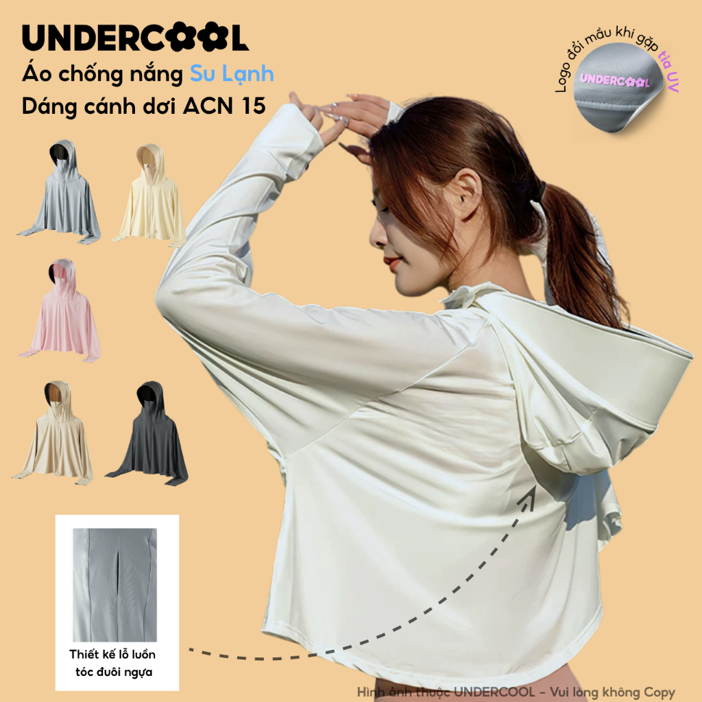Áo Chống Nắng Nữ Chất Su Ice UNDERCOOL Su Lạnh Lụa Băng UPF 50+ Áo Khoác Dáng Cánh Dơi Có Logo Phát Hiện tia UV ACN15