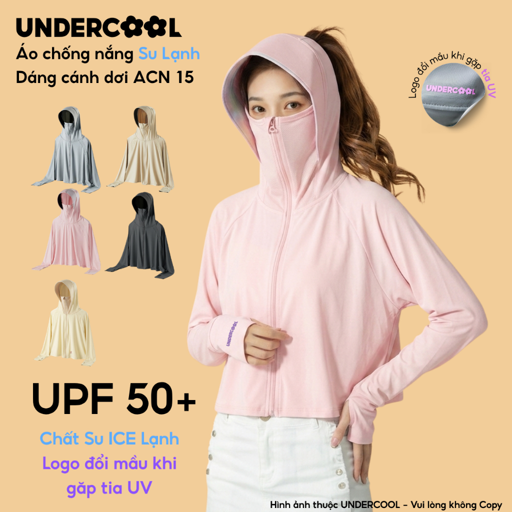 Áo Chống Nắng Nữ Chất Su Ice UNDERCOOL Su Lạnh Lụa Băng UPF 50+ Áo Khoác Dáng Cánh Dơi Có Logo Phát Hiện tia UV ACN15