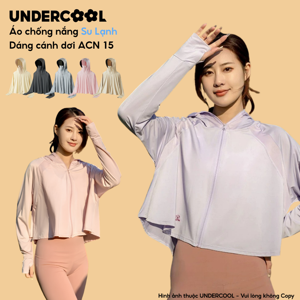 Áo Chống Nắng Nữ Chất Su Ice UNDERCOOL Su Lạnh Lụa Băng UPF 50+ Áo Khoác Dáng Cánh Dơi Có Logo Phát Hiện tia UV ACN15