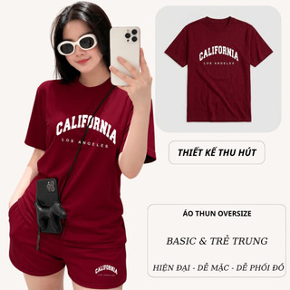 Bộ Áo Phông Nữ Chepol Form Rộng, In Chữ, Cổ Tròn, Phối Quần Đùi, Chất Cotton ( Áo Thun Đỏ Đô + Quần Đùi Đỏ Đô )-CP_22733