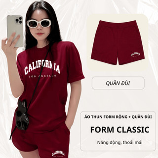 Bộ Áo Phông Nữ Chepol Form Rộng, In Chữ, Cổ Tròn, Phối Quần Đùi, Chất Cotton ( Áo Thun Đỏ Đô + Quần Đùi Đỏ Đô )-CP_22733
