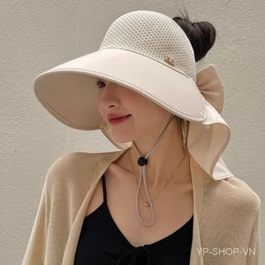 Mũ chống nắng mùa hè ngoài trời chống tia cực tím rỗng Mũ mở rộng vành lớn có khăn D34