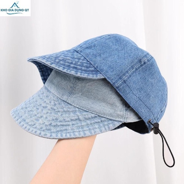Mũ Vải Jean Chống Nắng Rộng Vành Thoáng Khí, Nón Che Nắng Chống Tia UV có dây rút chỉnh Size (T036GDQT)