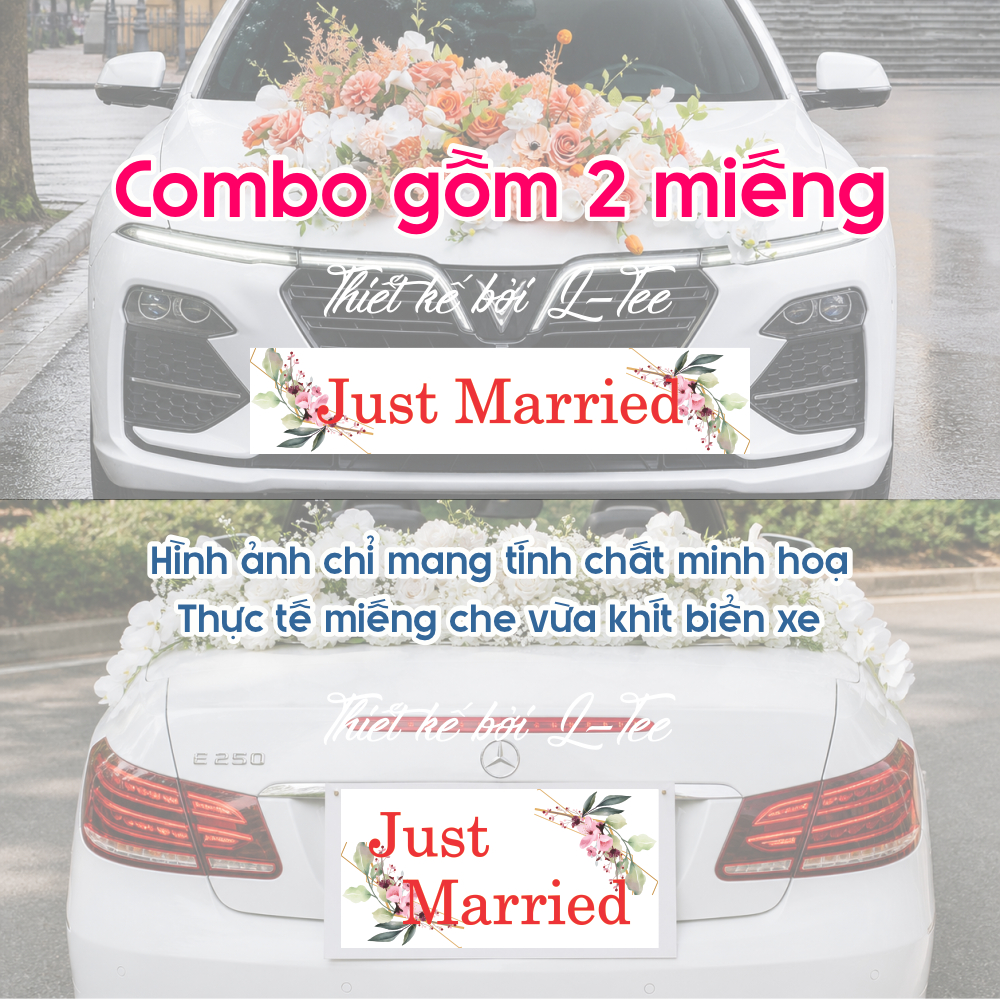 Decal che biển số xe hoa đám cưới - Just Married