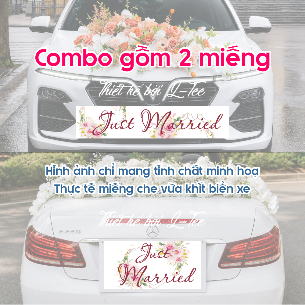 Decal che biển số xe hoa đám cưới - Just Married