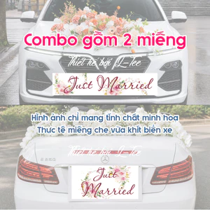 Decal che biển số xe hoa đám cưới - Just Married