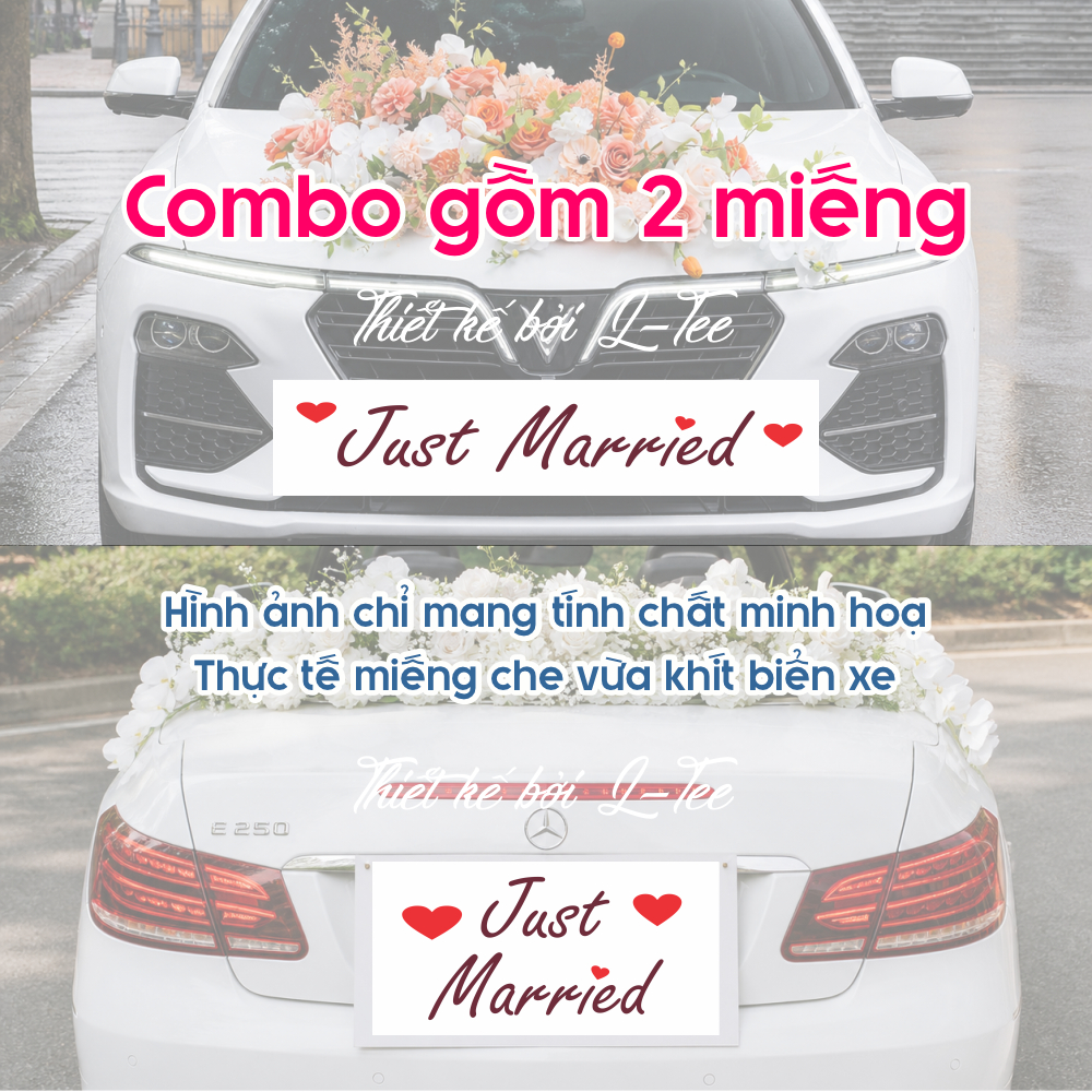 Decal che biển số xe hoa đám cưới - Just Married