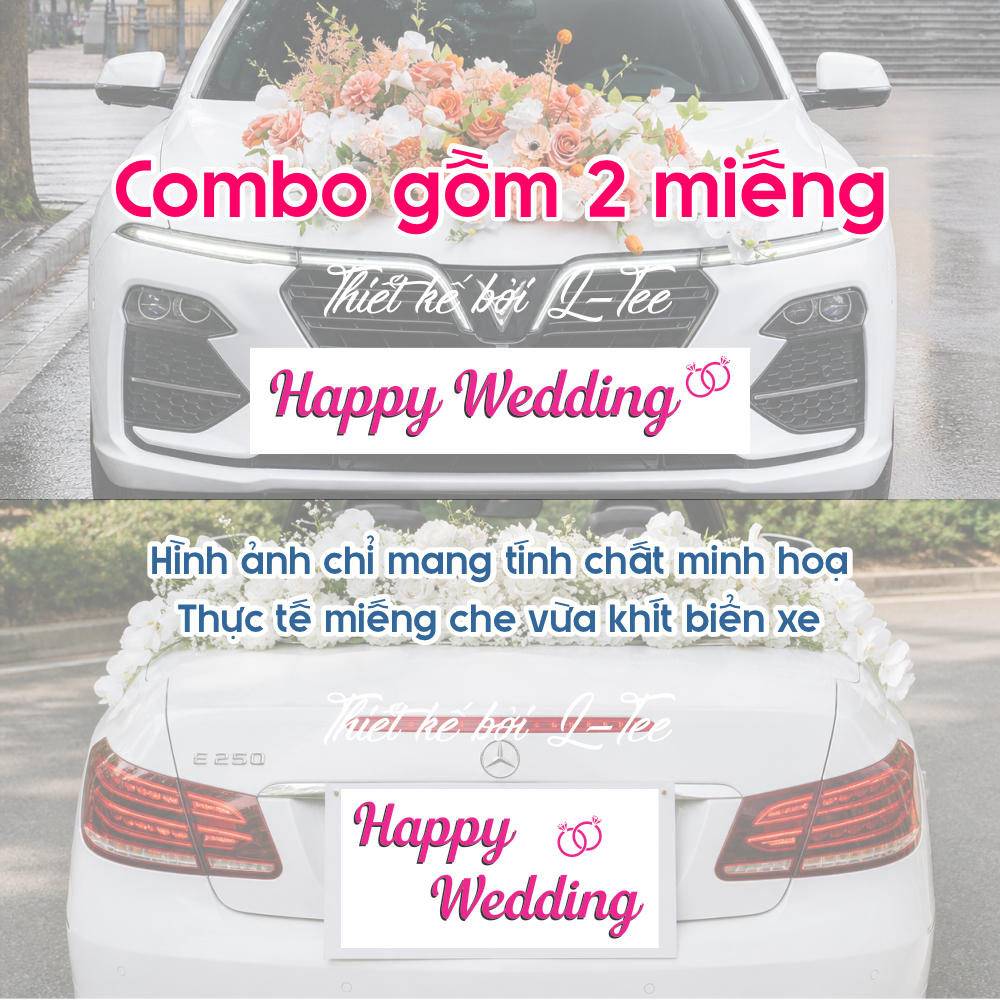 Decal che biển số xe hoa đám cưới - Happy Wedding