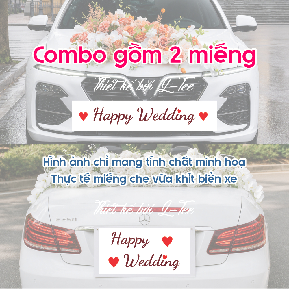 Decal che biển số xe hoa đám cưới - Happy Wedding