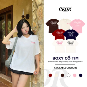 Áo Thun Nữ Boxy CỔ TIM Premium Cotton 260gsm dày dặn mềm mịn vải mát tay lỡ CKOR