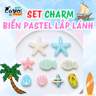 Set charm biển pastel lấp lánh sao biển cá xương ván lướt dép mini dễ thương gắn dép Crocs phụ kiện DIY mùa hè