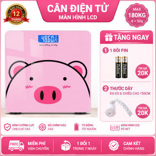 Cân Điện Tử Sức Khoẻ (Tặng Kèm Pin Và Thước Dây ) Theo Dõi Quá Trình Giảm Cân -Hình Chú Heo Cực Xinh - Đo Cân Nặng
