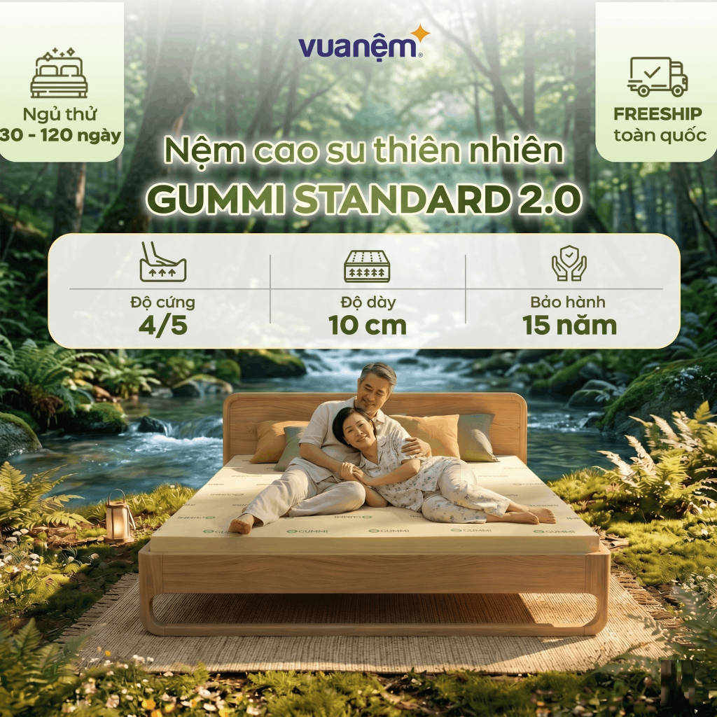 Nệm Cao Su Thiên Nhiên Gummi Standard 2.0 10cm, Nệm Cao Su Vua Nệm, Mùi Hương Vani