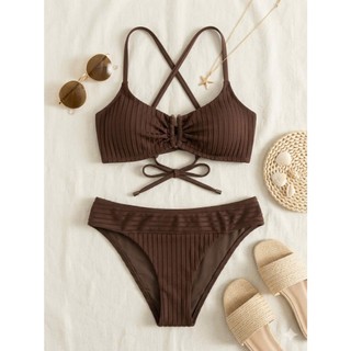 Set bơi 2 mảnh, bikini đi biển nhiều màu thiết kế gân sọc nổi bật, áo dây buộc sẵn đệm ngực hàng VNXK