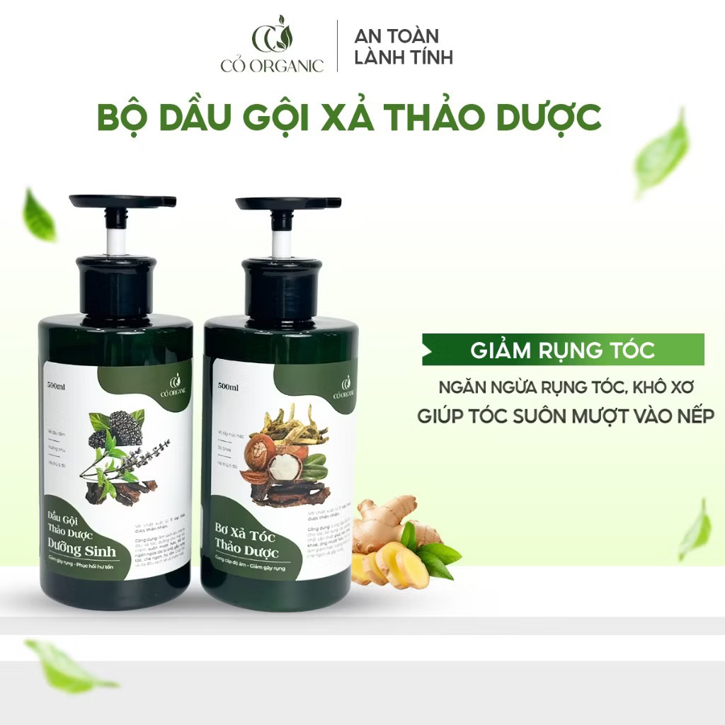 Bộ Dầu Gội Bơ Xả Thảo Dược Dưỡng Sinh Cỏ Organic 300ML Lưu Thông Tuần Hoàn Máu Ngăn Rụng Tóc tặng 1 mặt nạ dưỡng da