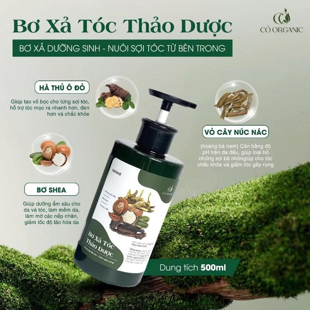 Bộ Dầu Gội Bơ Xả Thảo Dược Dưỡng Sinh Cỏ Organic 300ML Lưu Thông Tuần Hoàn Máu Ngăn Rụng Tóc tặng 1 mặt nạ dưỡng da