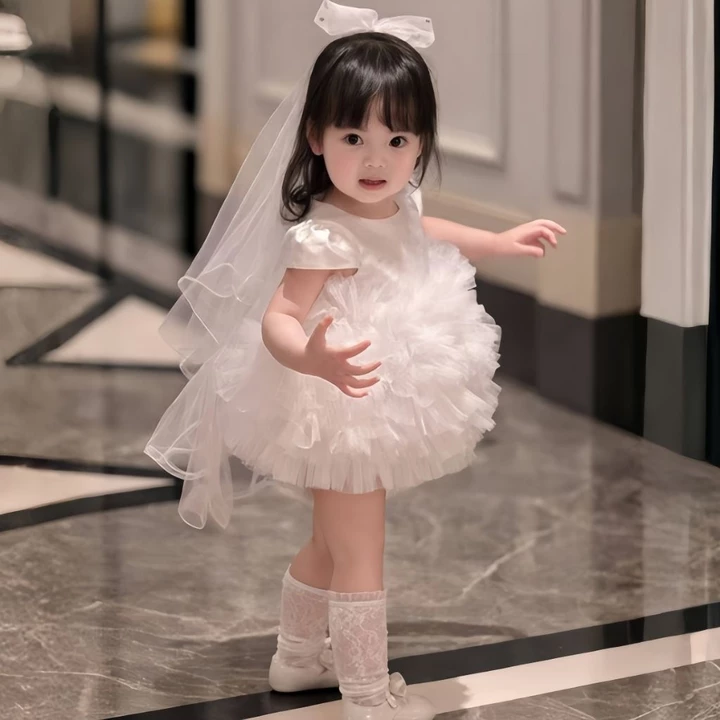 Váy công chúa bé gái, đầm công chúa tiểu thư thôi nôi tay hến xù