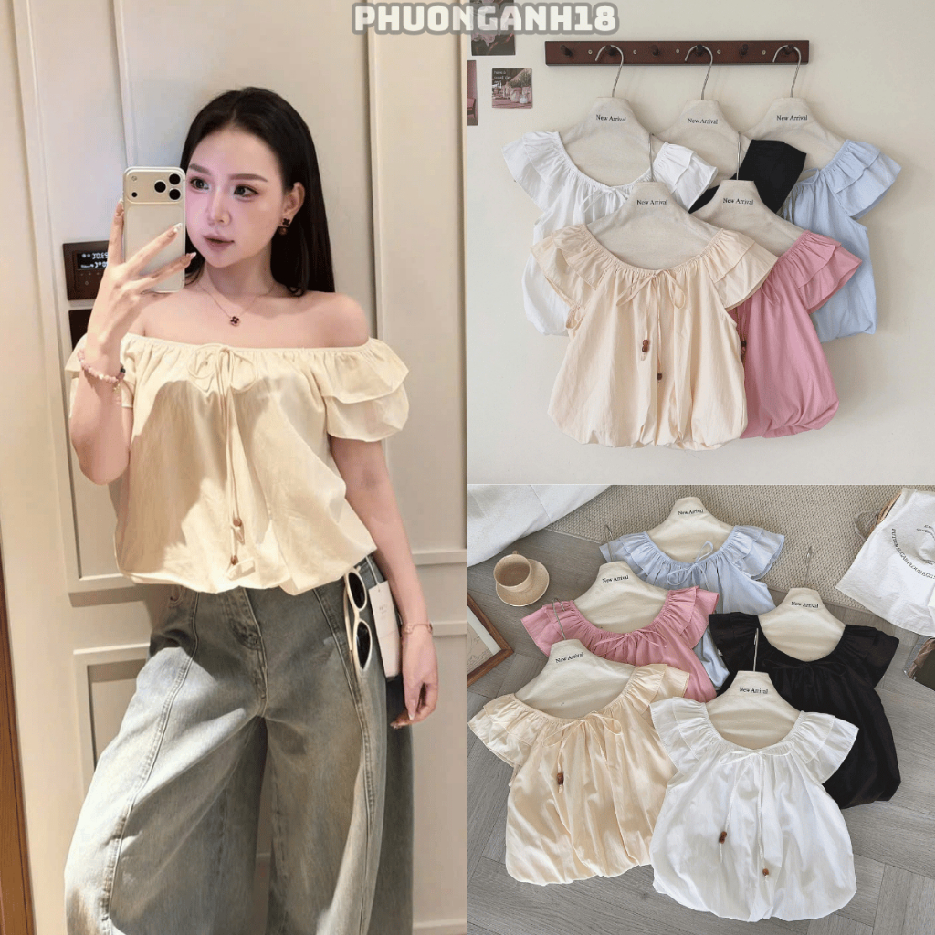 Áo trễ vai cánh tiên có dây buộc form vừa người 6401 A200