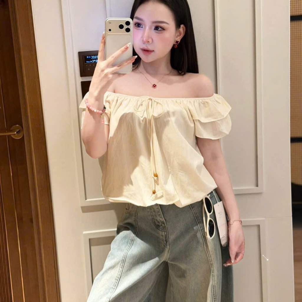 Áo trễ vai cánh tiên có dây buộc form vừa người 6401 A200