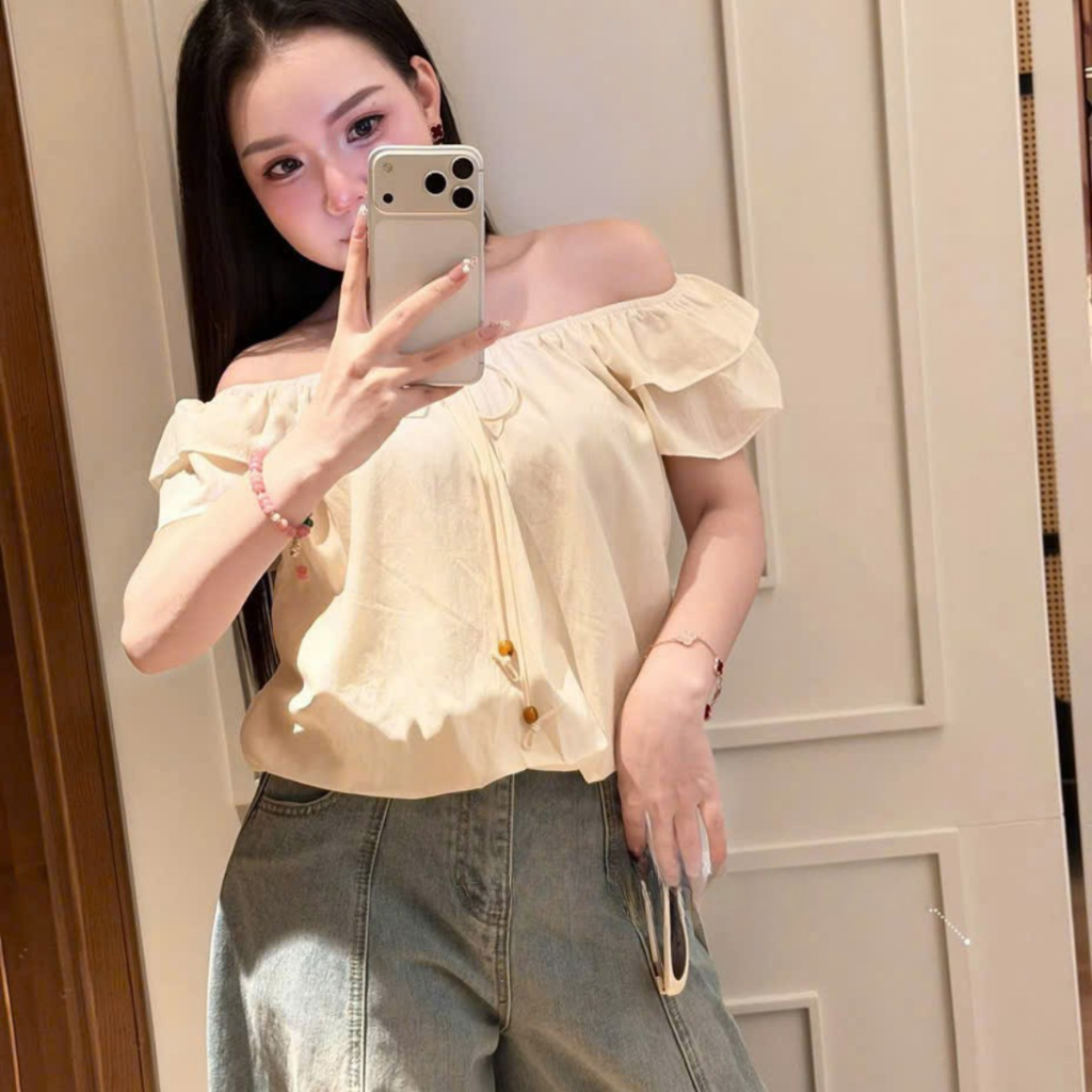 Áo trễ vai cánh tiên có dây buộc form vừa người 6401 A200