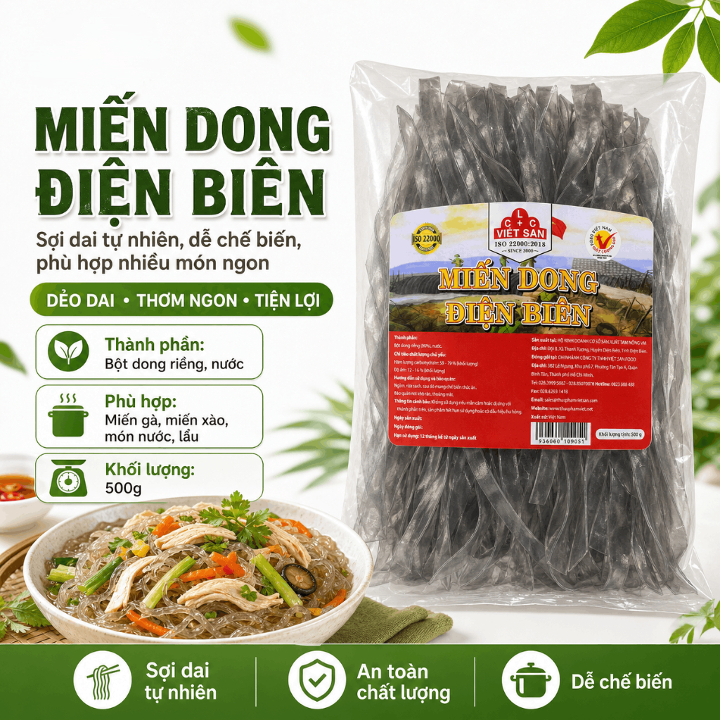 Miến Dong Điện Biên Việt San 500g -  Miến Dong Khô Miến Gà Miến Xào Nấu Lẩu Dai Ngon