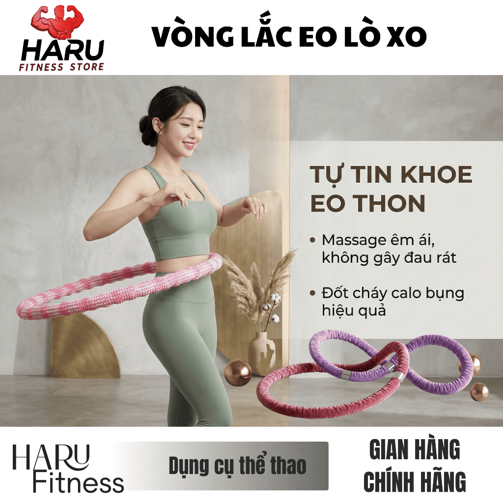 Vòng Lắc Eo Lò Xo HARU Bọc Vải Dệt Cao Cấp 1.5kg 2kg 2.5kg - Không Đau Rát, Đốt Mỡ Bụng Nhanh, Eo Thon HR83