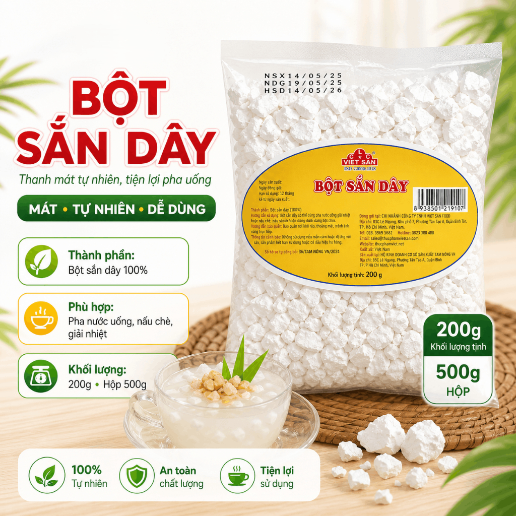 Bột Sắn Dây Việt San 200g/1KG - Nguyên Chất 100% Thanh Nhiệt Giải Khát Pha Uống Làm Bánh