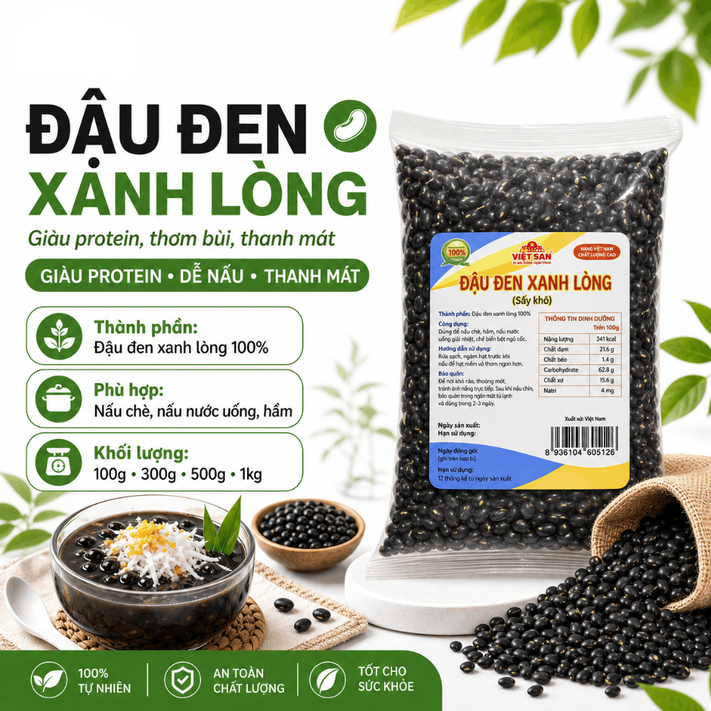 Đậu Đen Xanh Lòng Việt San 300g - Đậu Đen Hạt Chắc Mẩy, Ruột Xanh Béo Bùi, Thanh Nhiệt Giải Độc