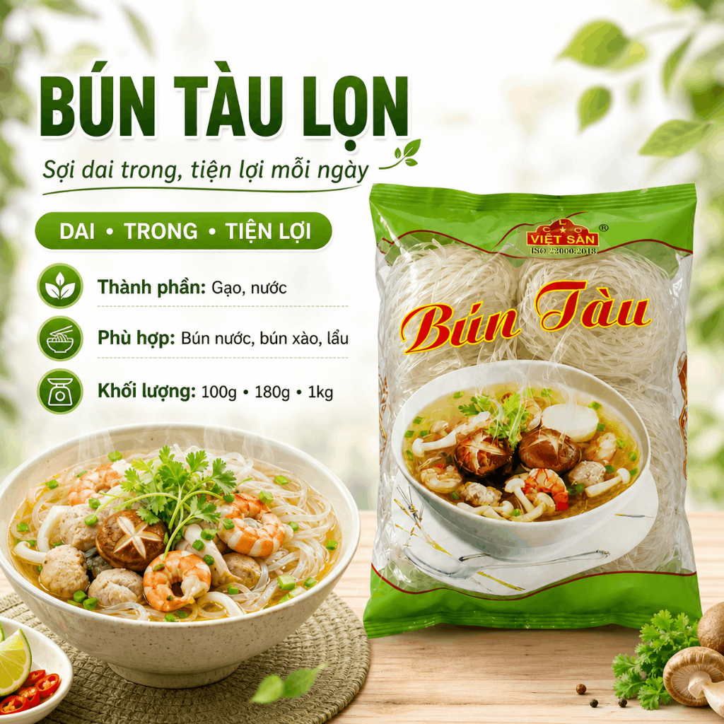 Bún Tàu Lọn Việt San 100g/180g - Sợi Tròn Nhỏ Dễ Chế Biến Dinh Dưỡng Cao Phù Hợp Món Xào Chưng