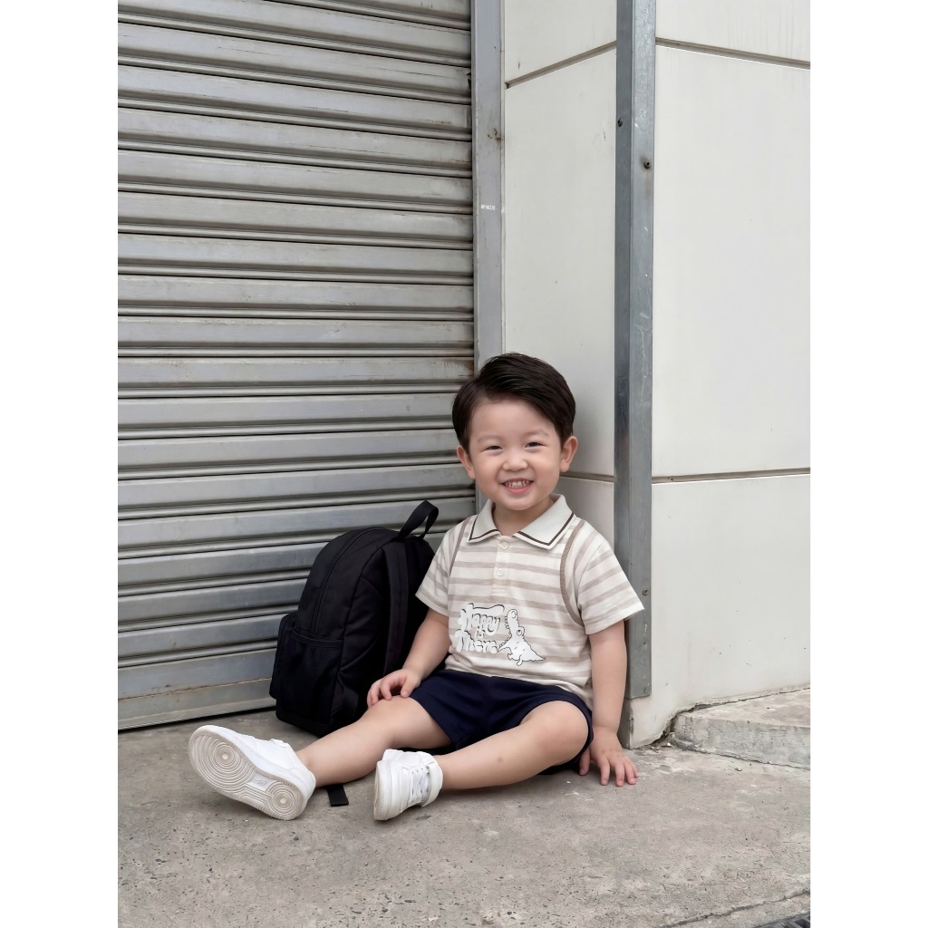 Set bộ polo cộc tay bé trai Miniumbaby in hình thú chibi dễ thương, chất cotton mềm, co giãn SB2601