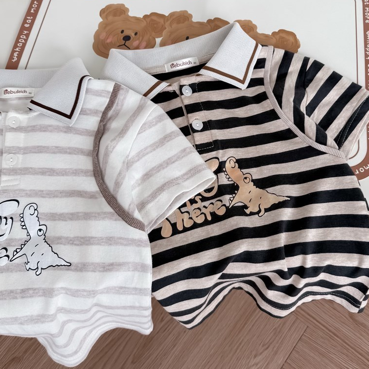 Set bộ polo cộc tay bé trai Miniumbaby in hình thú chibi dễ thương, chất cotton mềm, co giãn SB2601