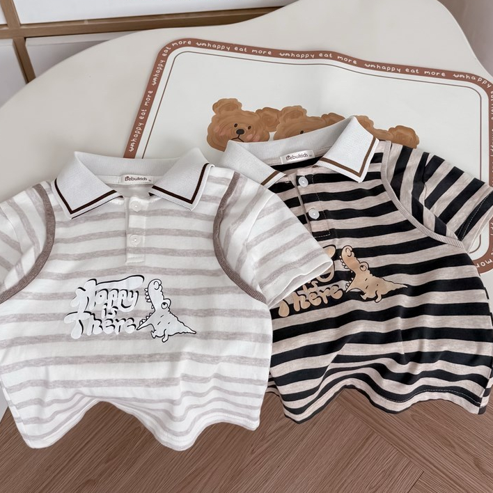 Set bộ polo cộc tay bé trai Miniumbaby in hình thú chibi dễ thương, chất cotton mềm, co giãn SB2601