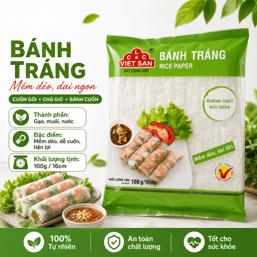 Bánh Tráng Trắng Việt San 15cm 100g - Bánh Tráng Gỏi Cuốn Chả Giò Nem Rán Dai Mềm