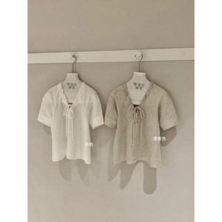 𝐏𝐡𝐢𝐞𝐧 𝐖𝐆𝐖𝐄 | (Sẵn) w9712 Áo Kiểu Tay Bồng Lỡ Cổ V Bèo Chất Linen